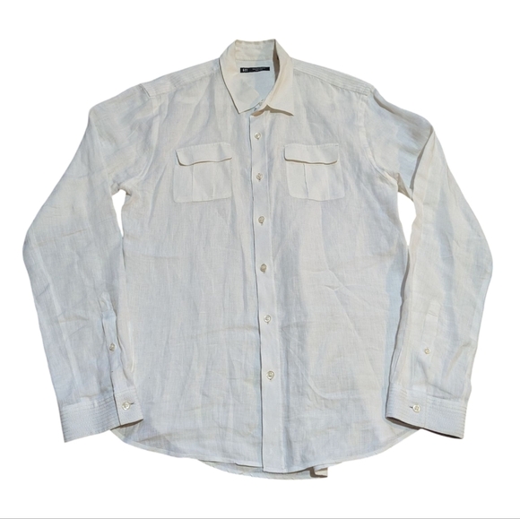 Saks 5th Ave Men’s Long Sleeve Linen Button Down Shirt White Large - Picture 1 of 9